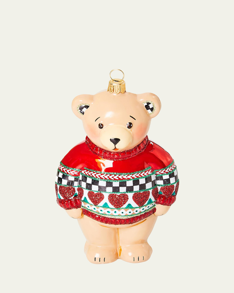 Cozy Christmas Sweater Bear Glass Christmas Ornament
